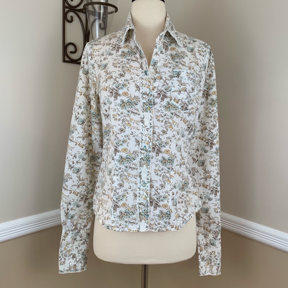 Free People Floral Embroidered Button Down Shirt